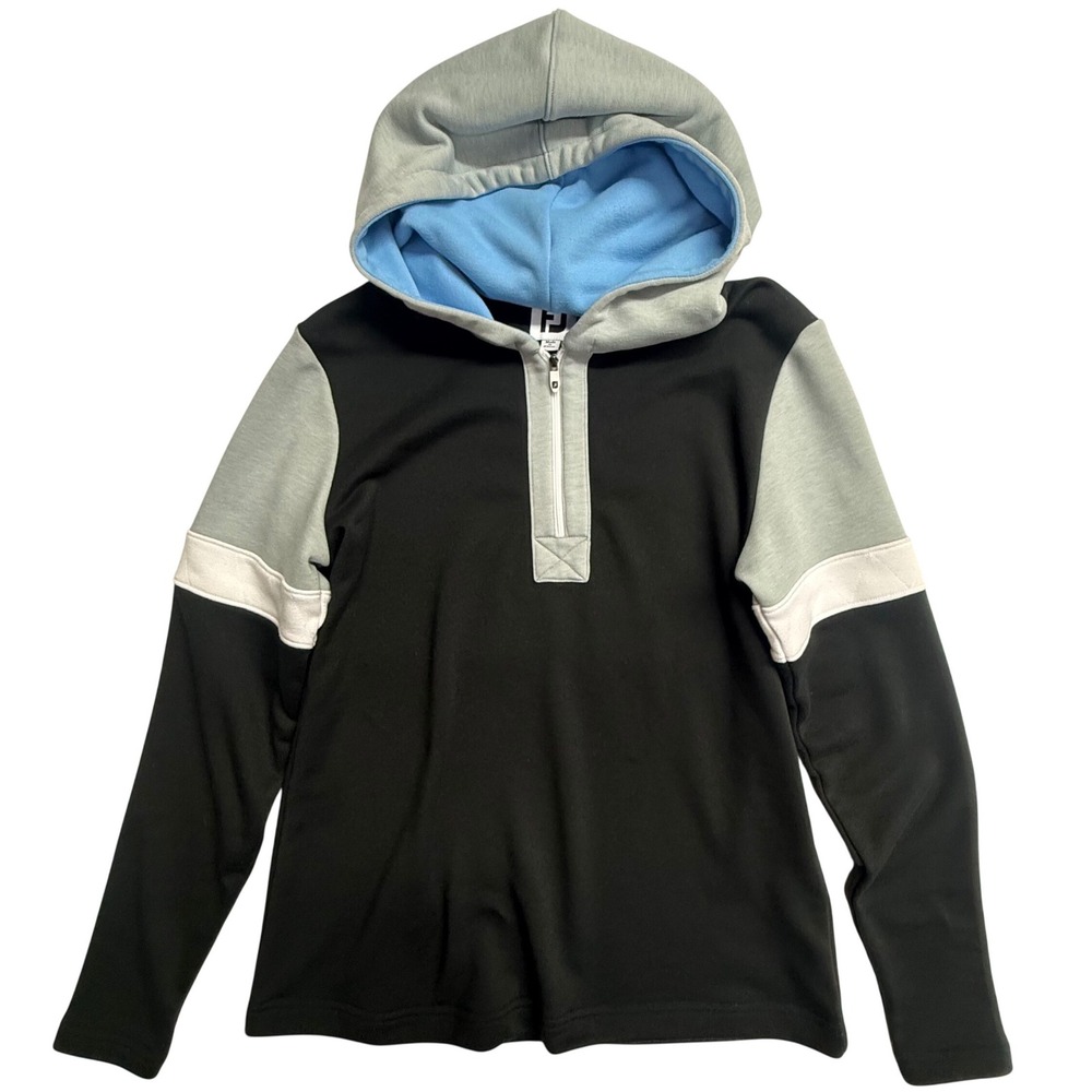 FootJoy Womens Quarter Zip Golf Hoodie Black Grey Colorblock Performance Size M
